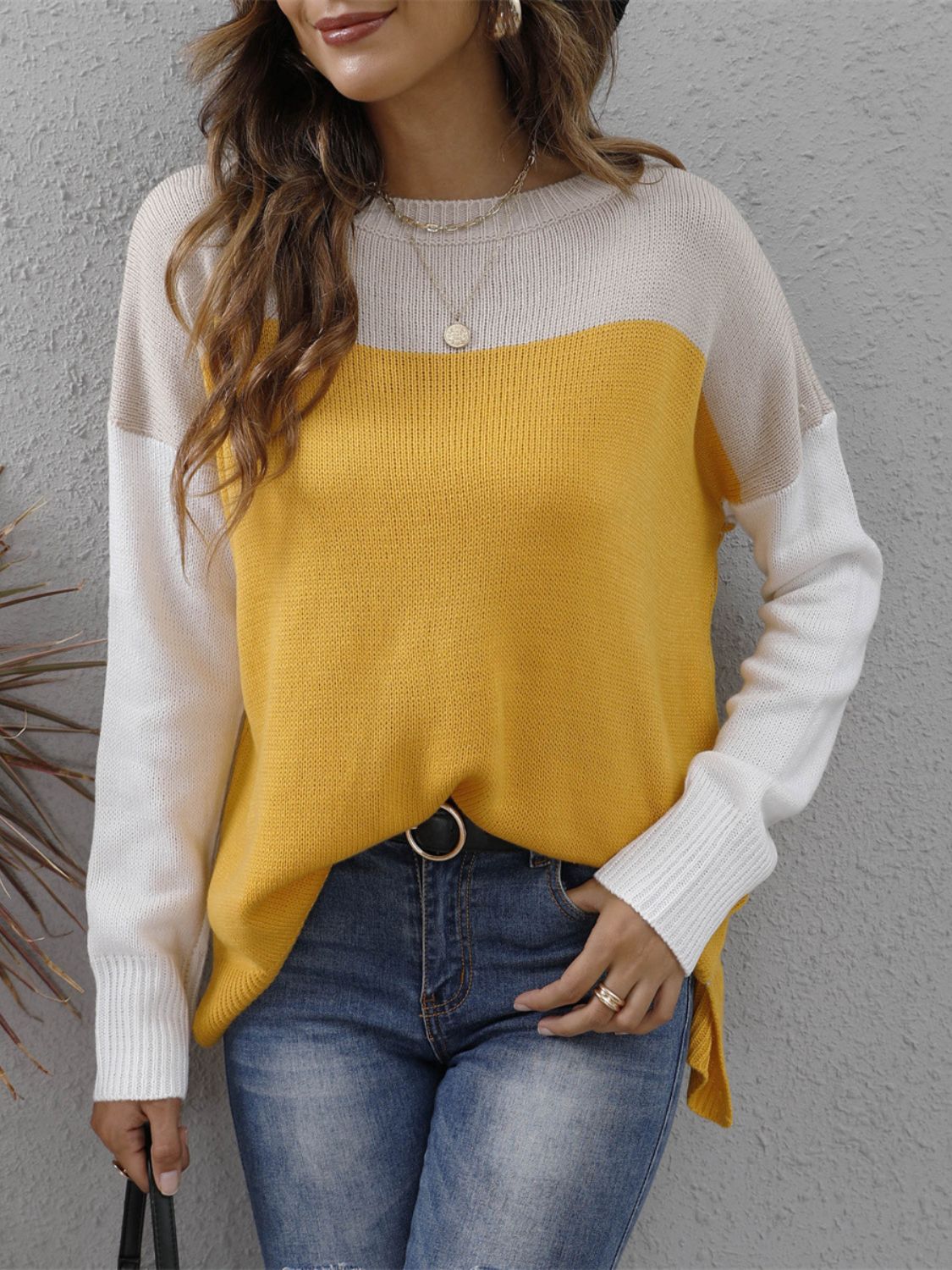 Color Block Round Neck Sweater - Body By J'ne