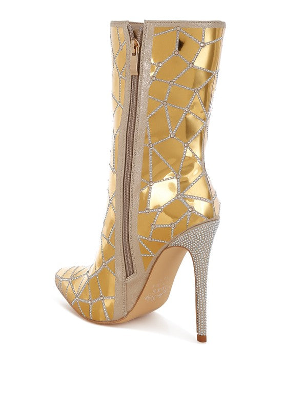 Echostage Rhinestones Embellished Metallic Boots - Body By J'ne