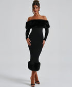 Adrianna Fur Collar Long Sleeve Dress