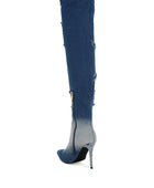 Eilish Rhinestones Knee High Denim Boots