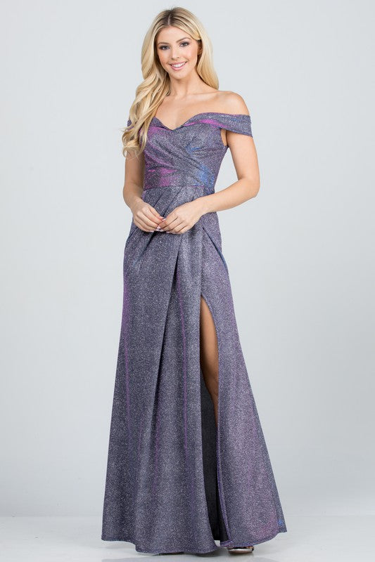 Off the shoulder glittery jacquard gathered gown - Body By J'ne