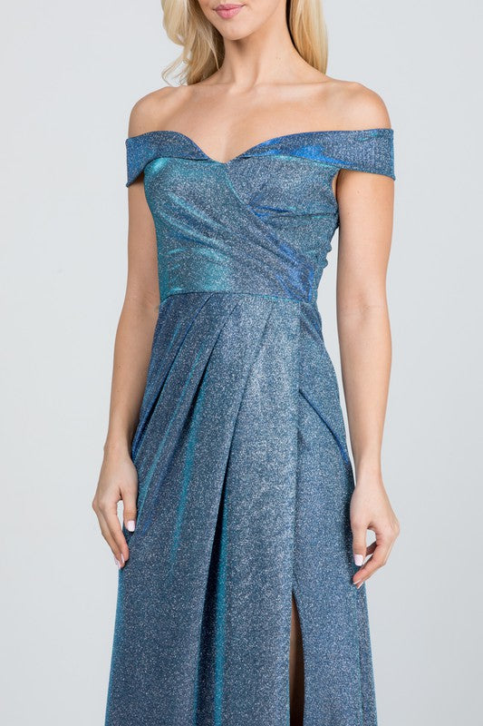 Off the shoulder glittery jacquard gathered gown - Body By J'ne