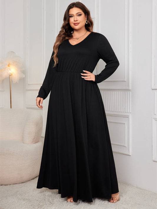 Plus Size Cutout V-Neck Long Sleeve Maxi Dress - Body By J'ne