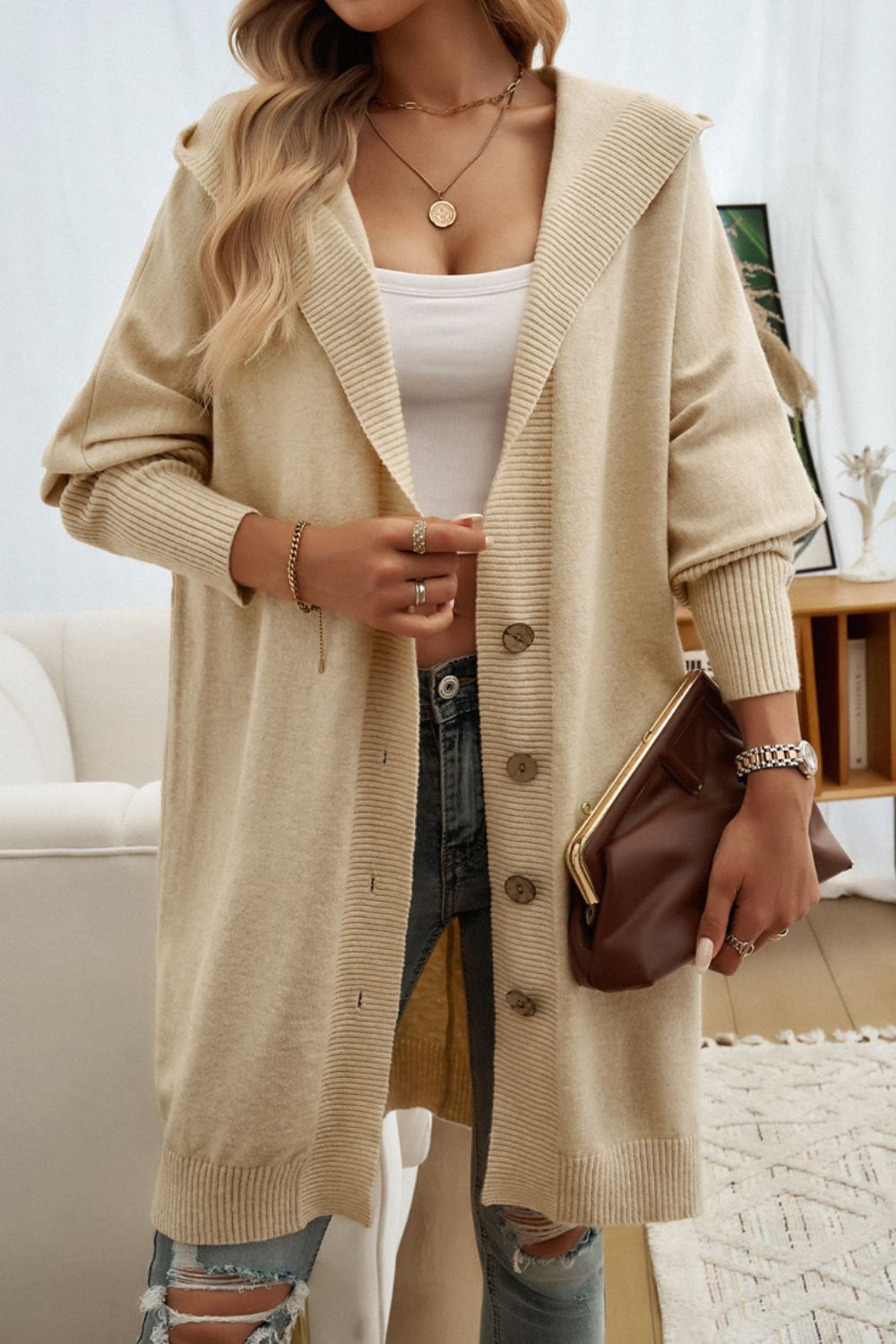 Devine Button Up Long Sleeve Hooded Cardigan - Body By J'ne