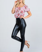 Jet black high waist shiny PU leather leggings