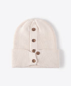 Button Detail Rib-Knit Cuff Beanie