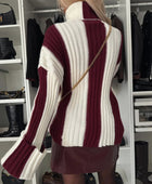 Striped Turtleneck Dropped Shoulder Sweater