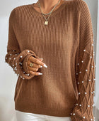 Pearl Detail Round Neck Long Sleeve Sweater