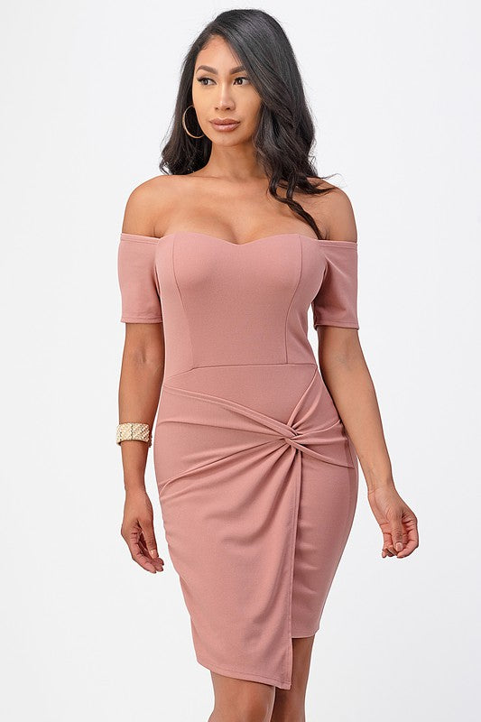 off the shoulder front twist bodycon dress - Body By J'ne