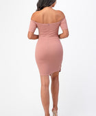 off the shoulder front twist bodycon dress
