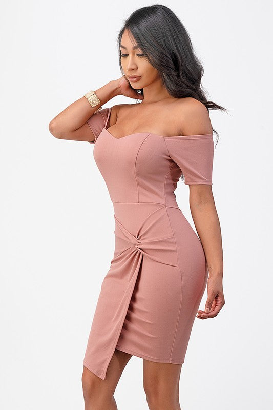 off the shoulder front twist bodycon dress - Body By J'ne