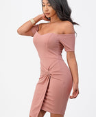 off the shoulder front twist bodycon dress