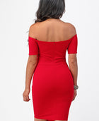 off the shoulder front twist bodycon dress