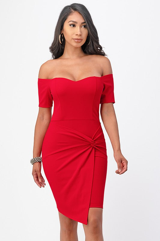 off the shoulder front twist bodycon dress - Body By J'ne
