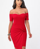 off the shoulder front twist bodycon dress