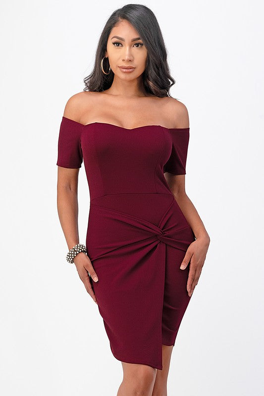 off the shoulder front twist bodycon dress - Body By J'ne