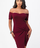 off the shoulder front twist bodycon dress