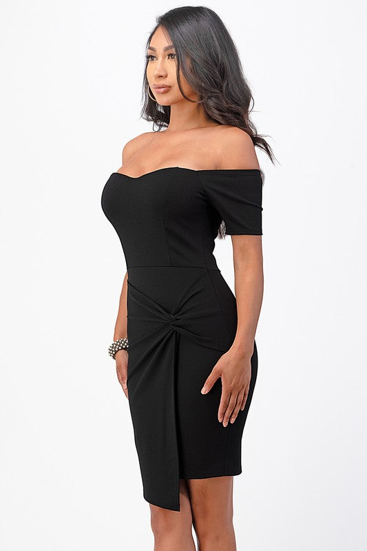 off the shoulder front twist bodycon dress - Body By J'ne