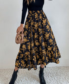 Printed Elastic Waist Midi Skirt