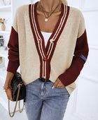 Contrast Button Up Dropped Shoulder Cardigan