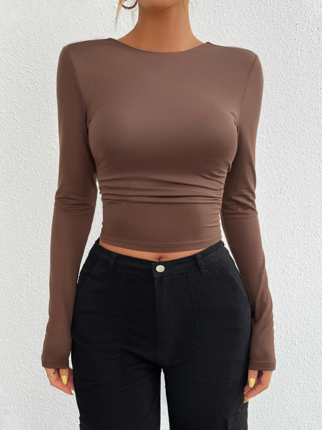 Devine Backless Round Neck Long Sleeve T-Shirt - Body By J'ne