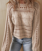 Cable-Knit Openwork Long Sleeve Sweater