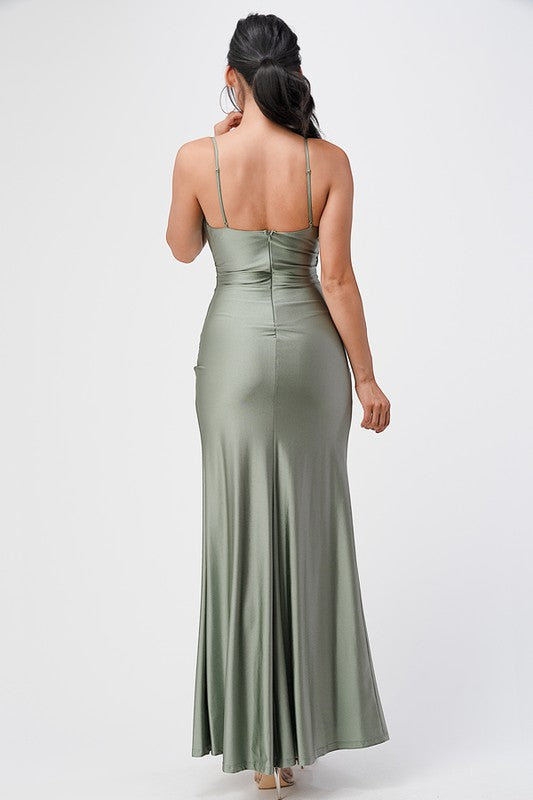 Tara side pleat overlap gown with side opening - Body By J'ne