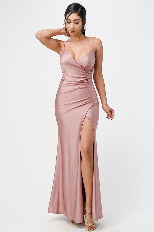 Tara side pleat overlap gown with side opening - Body By J'ne