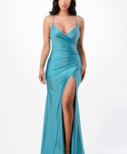 Tara side pleat overlap gown with side opening