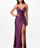 Tara side pleat overlap gown with side opening