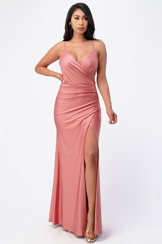 Tara side pleat overlap gown with side opening - Body By J'ne