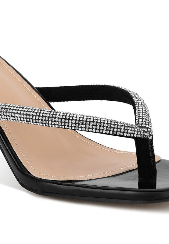 LITCHI CRYSTAL LINED THONG BLOCK HEELED SANDAL - Body By J'ne