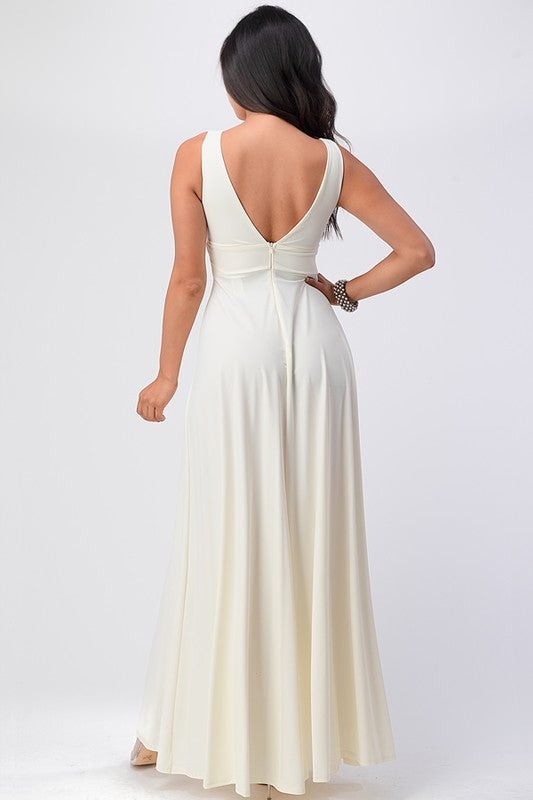 dull tricot deep V neck A line dress - Body By J'ne