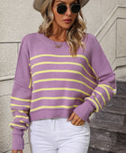 Striped Dropped Shoulder Round Neck Pullover Sweater