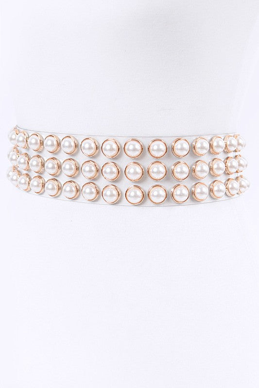 Pearl Studs Clear PVC Belt