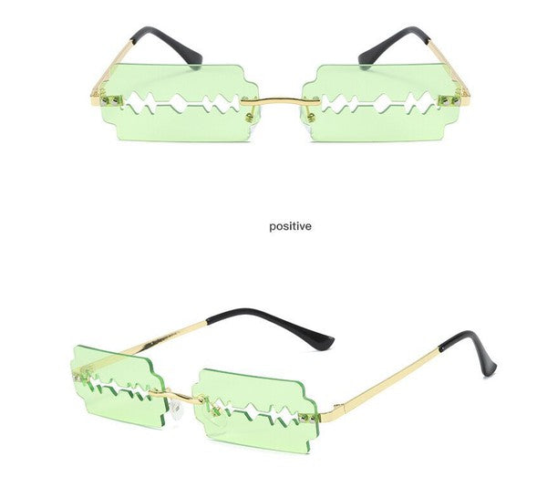 Gafas de sol de fiesta con forma de hoja de afeitar y marco rectangular sin montura