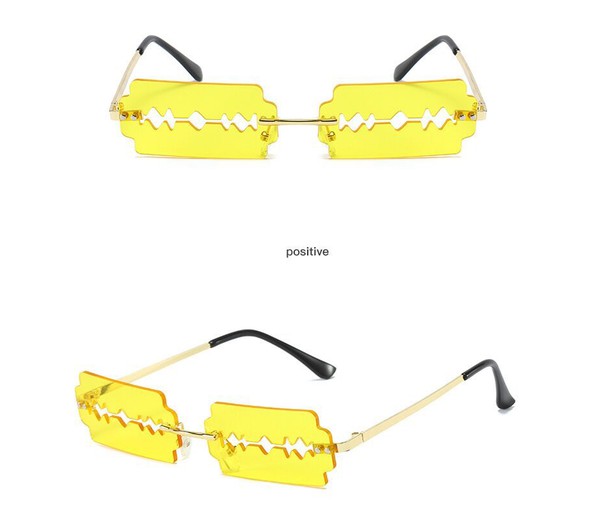 Gafas de sol de fiesta con forma de hoja de afeitar y marco rectangular sin montura