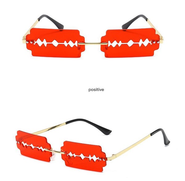 Gafas de sol de fiesta con forma de hoja de afeitar y marco rectangular sin montura