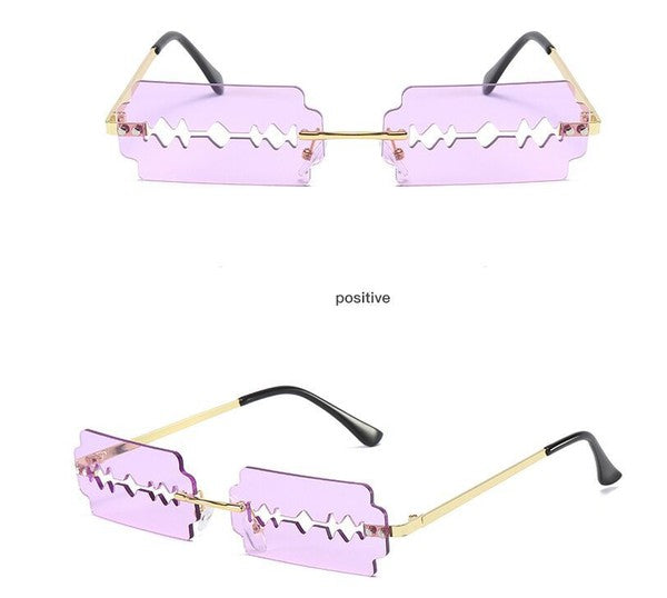 Gafas de sol de fiesta con forma de hoja de afeitar y marco rectangular sin montura