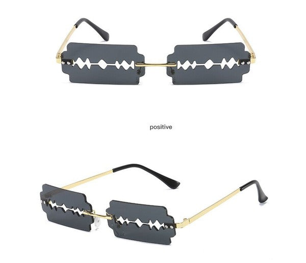 Gafas de sol de fiesta con forma de hoja de afeitar y marco rectangular sin montura