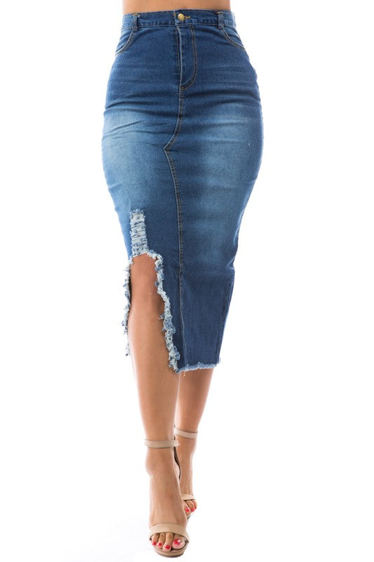 DON’T COME FOR ME DENIM MAXI SKIRT - Body By J'ne