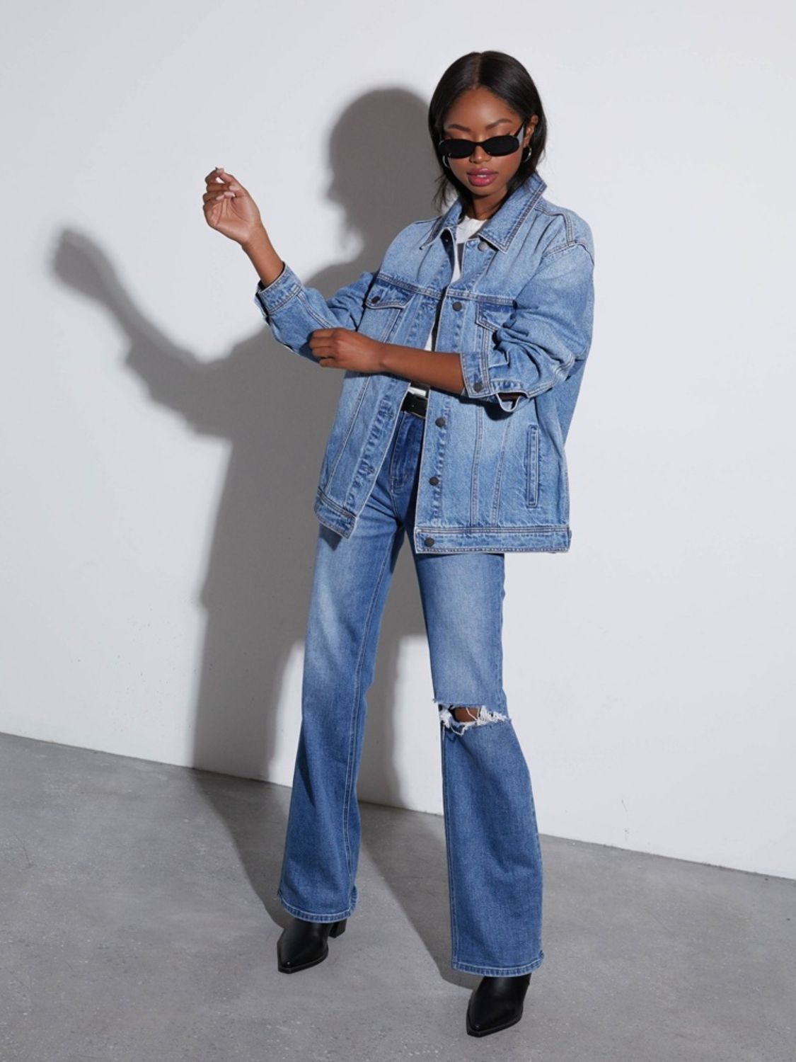 Button Up Collared Neck Denim Jacket - Body By J'ne