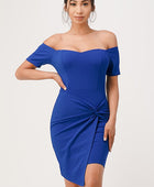 off the shoulder front twist bodycon dress