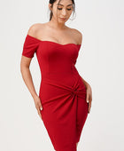 off the shoulder front twist bodycon dress