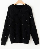 Pearl Detail Round Neck Long Sleeve Sweater