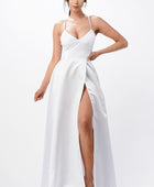 open side back spaghetti zig zag tie satin gown