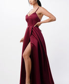 open side back spaghetti zig zag tie satin gown