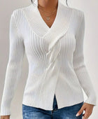 Twist Front Ribbed Long Sleeve Sweater