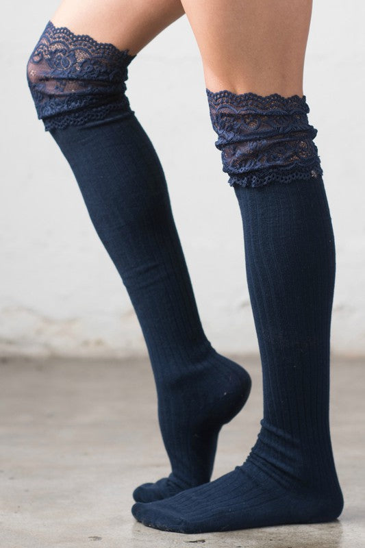 Lace Topped Over the Knee Socks - Body By J'ne