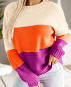 Color Block Drop Shoulder Round Neck Sweater